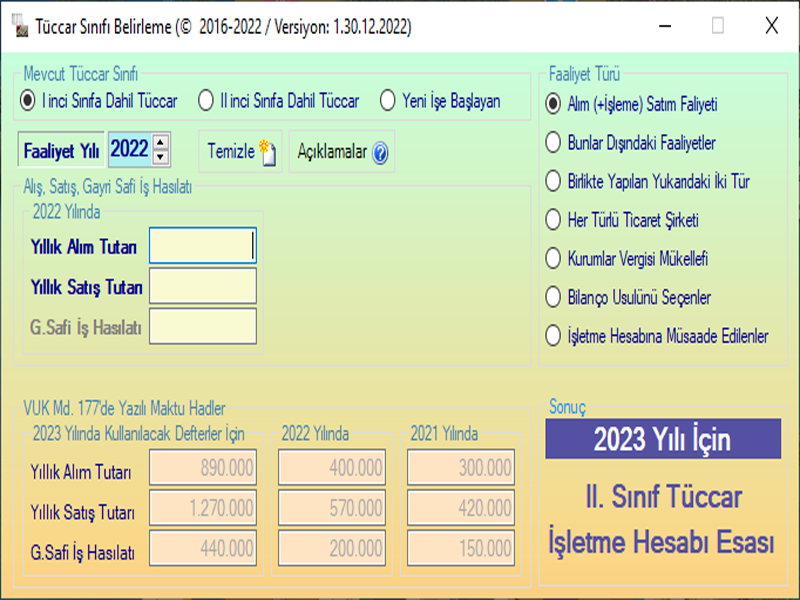 Tüccar Sınıfları Belirleme
